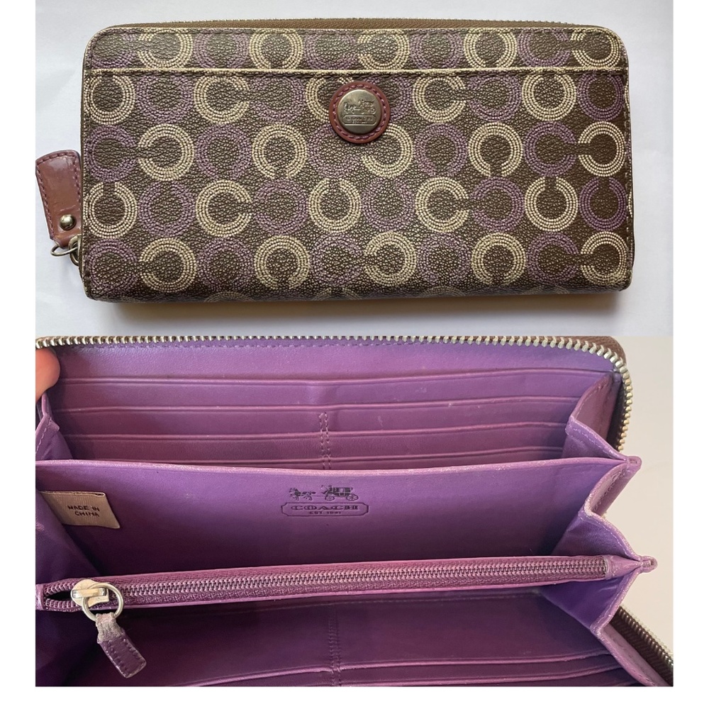 Coach Logo C Long Zip Around Accordion Wallet